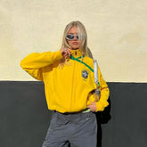 Women's brazil embroidery full zip sweatshirt y2k