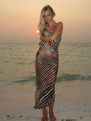 Zebra Print Top Skirt Sets For Women