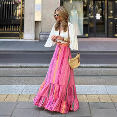 Skirt Beach Holiday Print Lace-up Skirt Casual Long Skirt