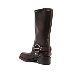 Stivale alto vera pelle donna con anello