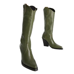 Mid Calf Boots Western Cowboy Real Leather