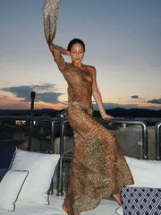 Leopard Print Maxi Dress Women