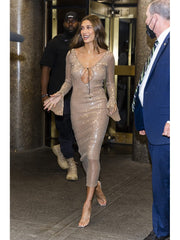 Luxury Sequins Deep V Long Sleeve Backless Sequins Long Dress