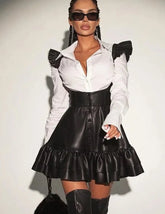 Completo due pezzi camicia e abito ecopelle donna