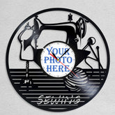 Personalized Sewing LP Record Wall Clock �Custom Photo & Name, Silent Quartz
