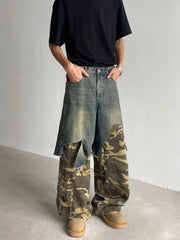 Camouflage Patchwork Baggy Jeans