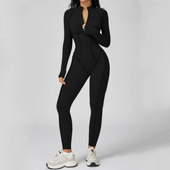 Yoga Bodysuit Long Sleeved Women's Tracksuits Gym Zipper tuta donna zip