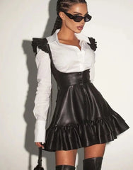 Completo due pezzi camicia e abito ecopelle donna