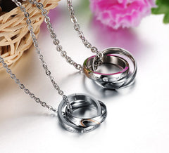 Two Half Heart Pendants Connected Circles Necklace for Couples