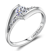 Modern Bypass Diamond Promise Ring with Engraving - 0.6ct