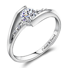 Modern Bypass Diamond Promise Ring with Engraving - 0.6ct