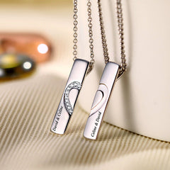 Engraved Half Hearts Couples Necklaces Gift for Two
