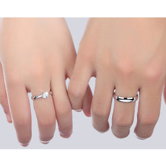 Engraved Minimalist Couples Promise Rings - Sterling Silver