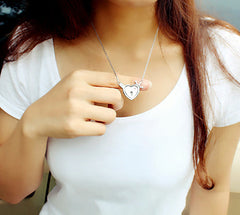 Engraved Real Lock and Key Heart Necklaces Set for 2