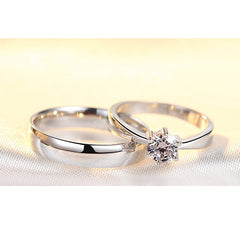 Engraved Minimalist Couples Promise Rings - Sterling Silver