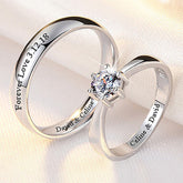 Engraved Minimalist Couples Promise Rings - Sterling Silver