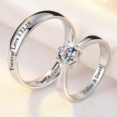 Engraved Minimalist Couples Promise Rings - Sterling Silver