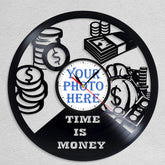 Personalized "Time is Money" LP Record Wall Clock �Custom Photo & Motivational Design
