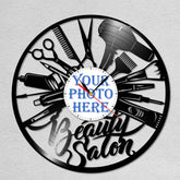 Personalized Beauty Salon LP Record Wall Clock �Custom Photo & Name, Silent Quartz