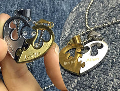 Engraved Half Heart Matching Necklaces for Couple