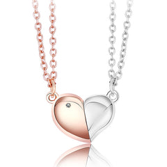 Magnetic Half Hearts Connecting Couple Necklaces Set