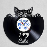 Personalized Cat Memorial Wall Clock �Custom LP Record, Silent Quartz Movement