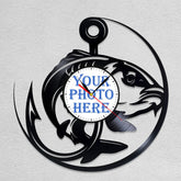Silent Wall Clock for Fishing Lovers �Custom Photo Vinyl Art