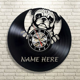 Custom Name Unique Pug Dog Lp Record Wall Clock