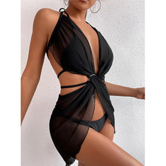 Black Mesh Ring Three-Piece Swimsuit