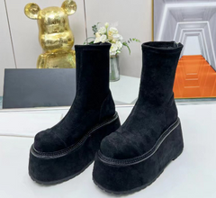 Gold Leather Flat Platform Wedge Boots Winter Women's Muffin Sole Short Boots