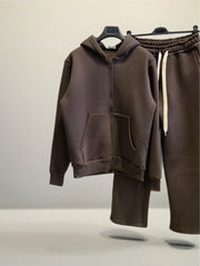 Completo tuta hoodie full zip fondo largo uomo marrone
