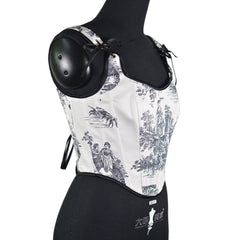 Ink printing fishbone front hook buckle tights corner jacket European and American outerwear French style rear straps