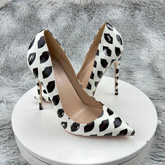 Lips Print Slip On Pointy Toe High Heel Shoes