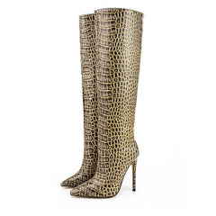 Stivale Crocodile Print Women High Boots Stiletto