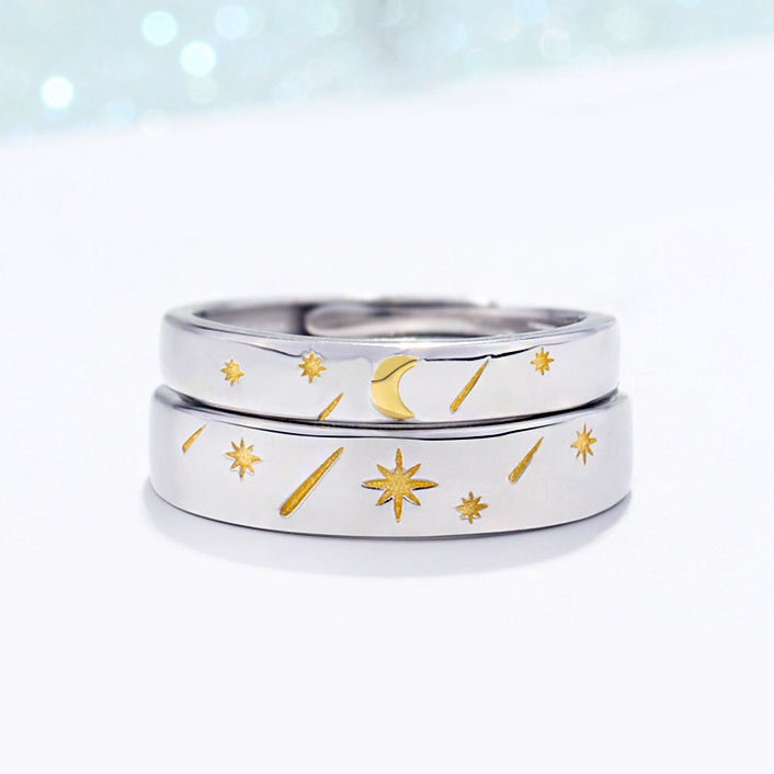Sun and Moon Couple Rings Set for 2