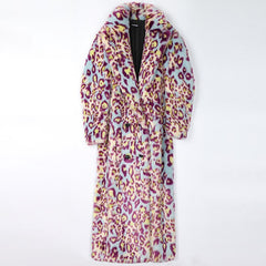 Winter Extra Long Colorful Warm Thick Fluffy Leopard Print Faux Fur