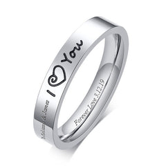 I Love You Custom Promise Ring Gift for Boyfriend 4mm