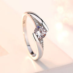Modern Bypass Diamond Promise Ring with Engraving - 0.6ct