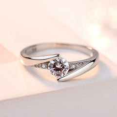 Modern Bypass Diamond Promise Ring with Engraving - 0.6ct