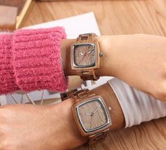 Wooden Square Face Couple Watch Gift Set