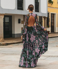 Sexy backless slim print longuette midi dress