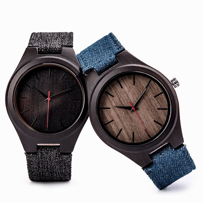 Wooden Couple Watch Set with Canvas Strap