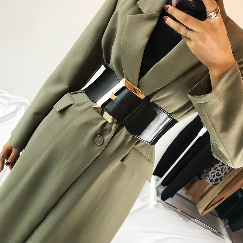 Gold Buckle Wide High Fashion Belt
