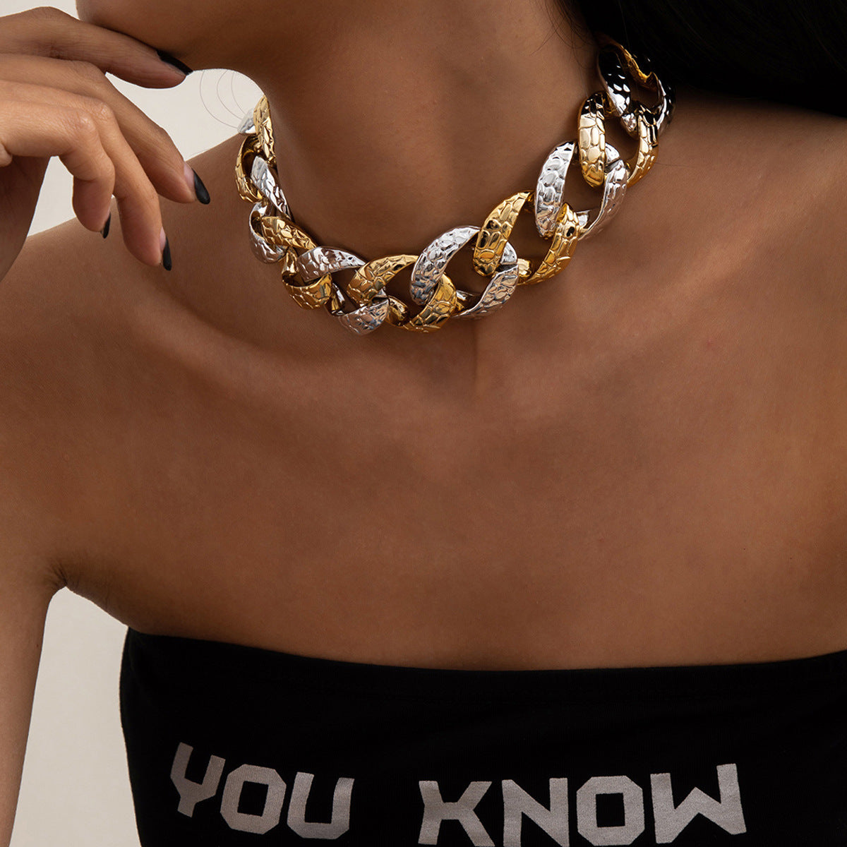 Stylish Gold and Silver Chunky Chain Necklace.