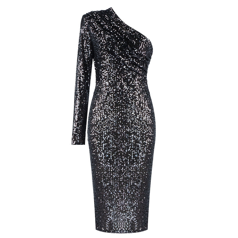 Dress Oblique Evening Dress Sequins