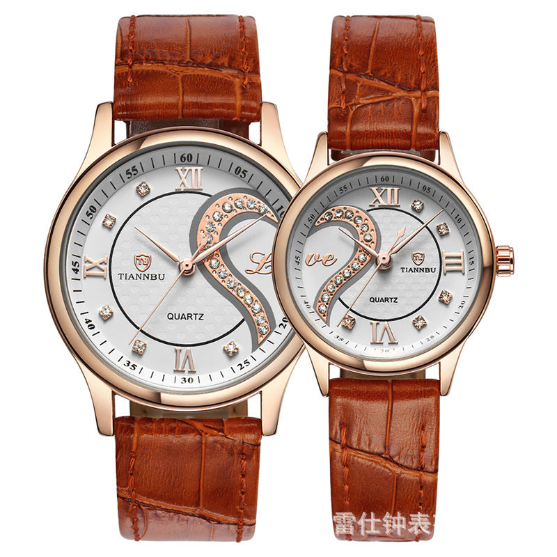 Matching Half Hearts Couple Watch Gift Set - Stainless Steel, Leather Band, Japanese Movement