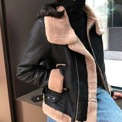 velvet thick PU leather motorcycle suit sheepskin