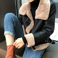 velvet thick PU leather motorcycle suit sheepskin