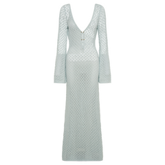 Blue crochet Knitted Dress With Key-Hole Cut-Outs