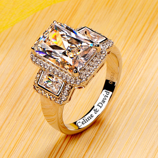 3 Carats Lab Diamond Emerald Cut Engagement Ring